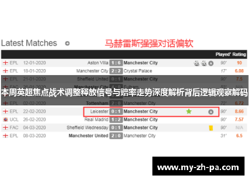 本周英超焦点战术调整释放信号与赔率走势深度解析背后逻辑观察解码 本周英超焦点战术调整释放信号与赔率走势深度解析背后逻辑观察解码